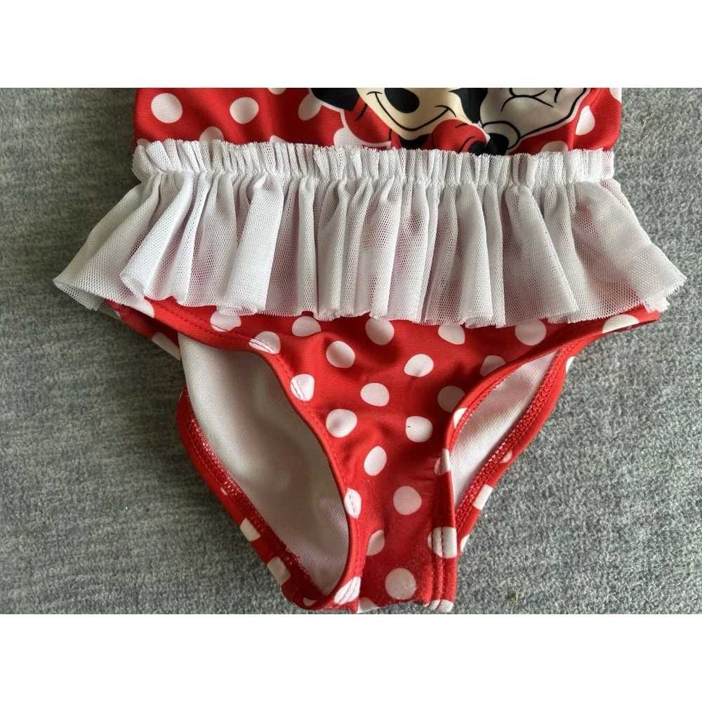 Disney Baby Girls Minnie Mouse 12M One‎ Piece Swimsuit Ruffle Polkadot Red White